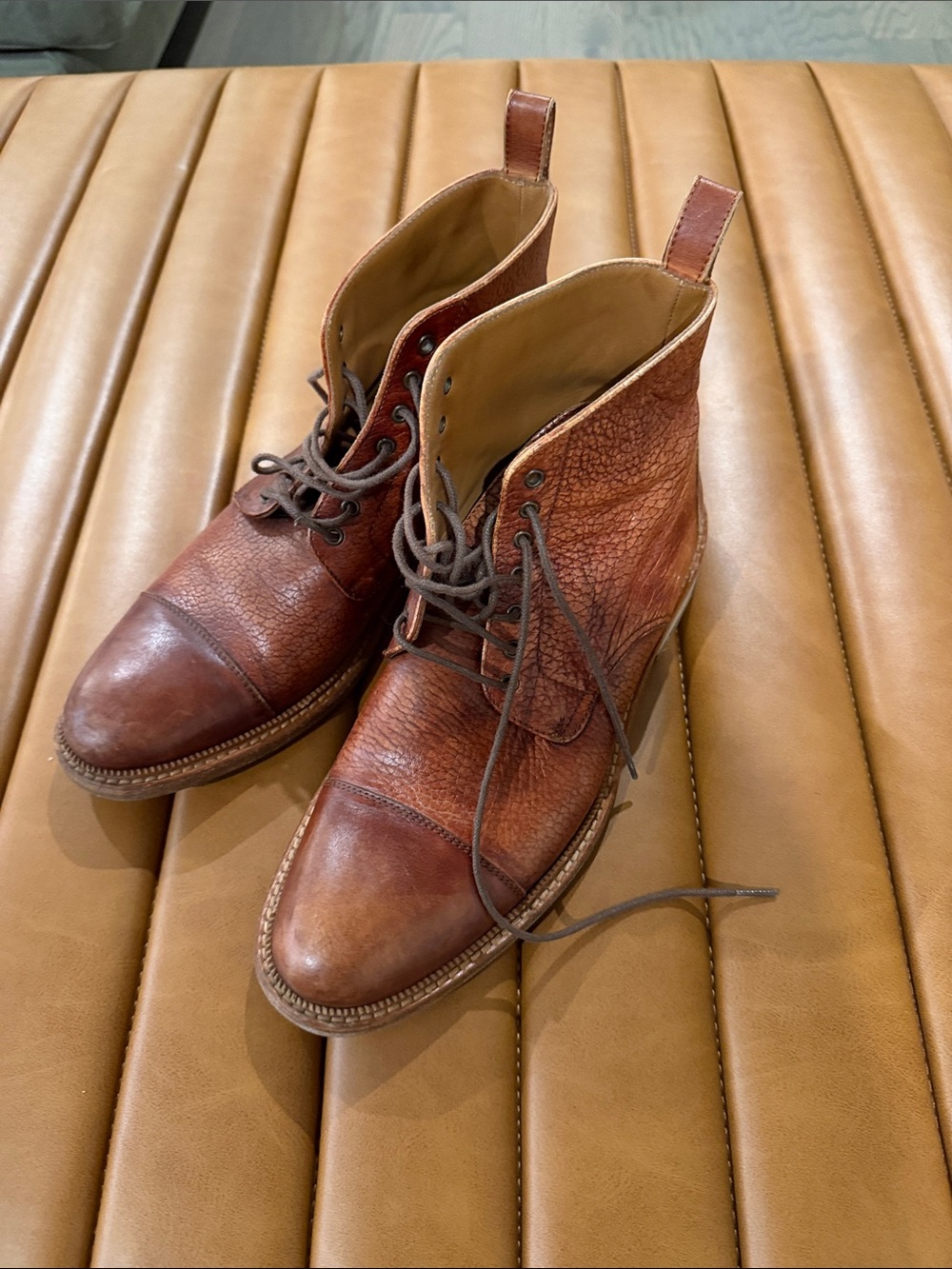 Taft Chestnut Brown Pebbled Leather Lace-Up Boots